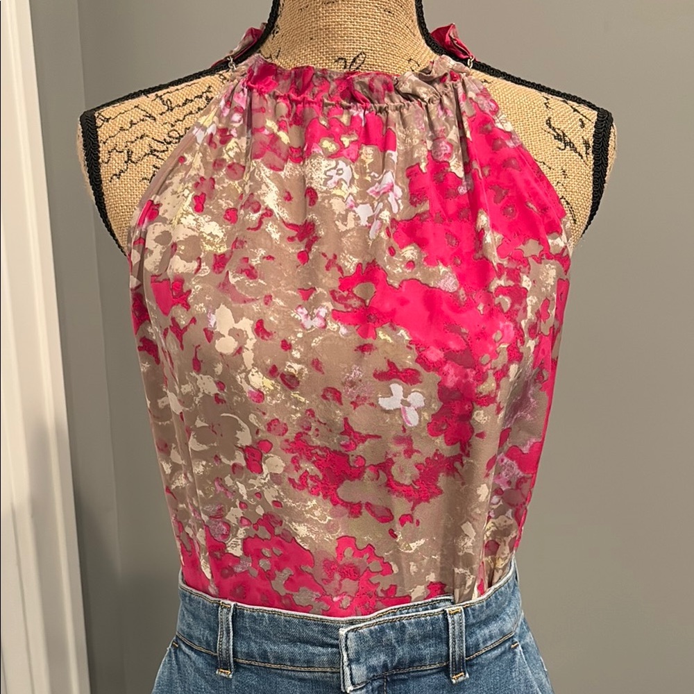 Parker Ruched Halter Silk Blouse with chain detail and open back